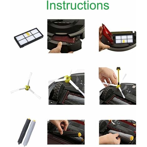 Kit Pièces Accessoires Compatible avec Roomba Serie 800 805 850 860 865 866 870 871 880 886 890 891 895 896 900 960 965 966 980 Filtres et Brosses pour Aspirateur Robot de, 24in1