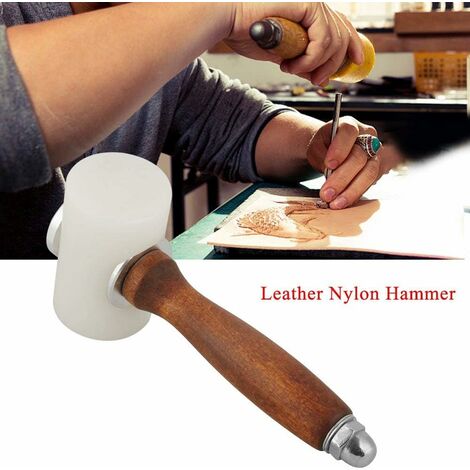Marteau Sculpture Cuir - Maillet Pro Avec Tête Nylon Et Manche Bois Pour DIY Et Gravure Sur Cuir