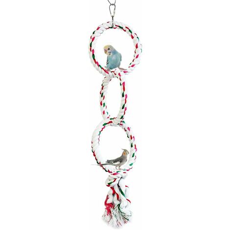 Jouet pour Oiseaux Perruche Anneau de Balançoire Perroquet Perchoir en Corde de Coton Parrot Jouets à Mâcher pour Conure calopsitte, Trois Anneaux (1/3)