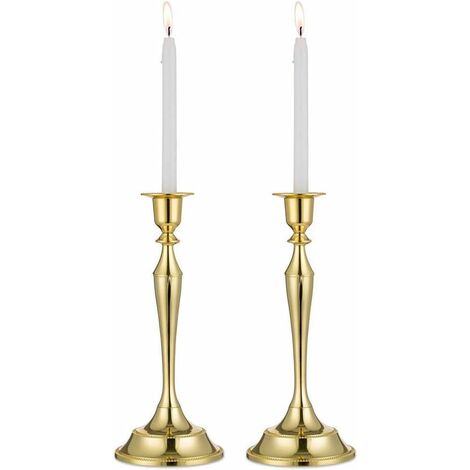 Lot De 2 Bougejoir À Simple Tête, Métal en Forme De Sablier Bougeoirs Chandeliers, Compatible avec Tous Les Taille Standard Bougeoirs (Or, 2 x Grand) (1/5)