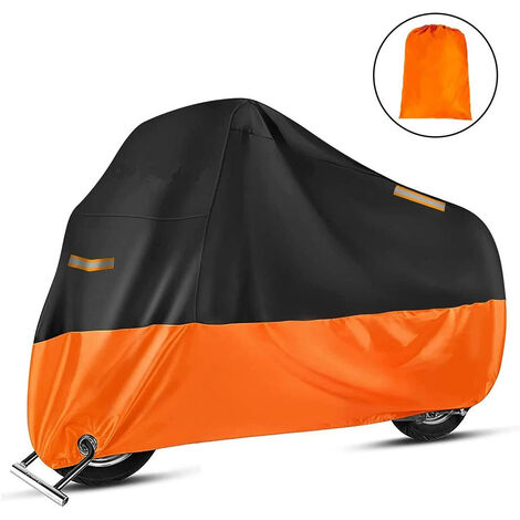 Housse de Protection Impermeable pour Moto Scooter Couverture Extérieur 210D Résistant aux déjections d'oiseaux, à la Poussière/ Neige/ Pluie, au Vent, Soleil, XXL 245x105x125cm Noir+Orange (1/5)