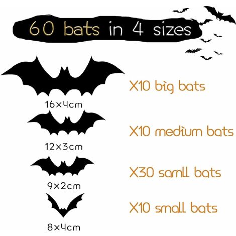 Déco Halloween Chauves-souris LED Autocollantes - 21 Pièces Avec Araignées - Pour Intérieur Et Extérieur