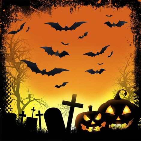 Décoration Halloween Chauves-souris Et Araignées LED - 21 Stickers Muraux Avec Ruban Adhésif (intérieur/extérieur)