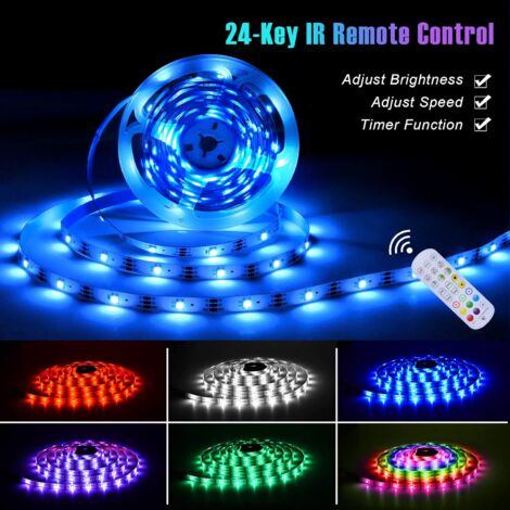 Bande LED RVB USB 5 M - Télécommande, 16 Couleurs, Autocollante, Pour Déco TV, Chambre, Bureau - 2