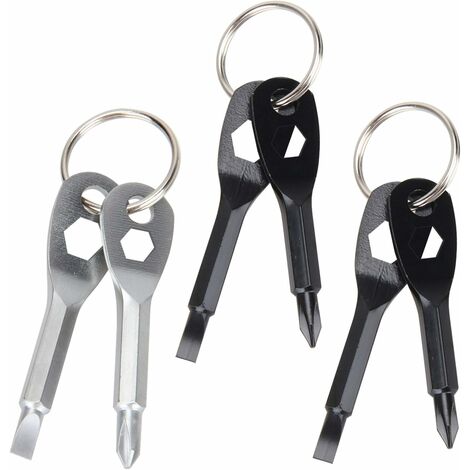 3 Pièces Outils de Tournevis Porte-Clés,Mini outil de poche multifonctionnel,4 en 1 Set d’Outil de Tournevis à Clé à Tête Plate et Croisée(Noir, Argent) (1/5)