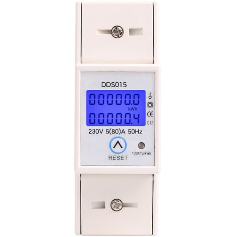 Compteur d'Énergie Monophasé 5-80A 230V 50Hz Compteur d'Énergie Monophasé de Rétroéclairage LCD, Compteur KWh Montage sur Rail DIN DDS015, Mètre Watt KWh(230V 5-80A 50Hz),1pcs (1/5)