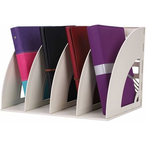 Rangeur Bureau Vertical 4 Compartiments - Porte-revues A4 - En Plastique Robuste - Pour Livres, Dossiers, Magazines