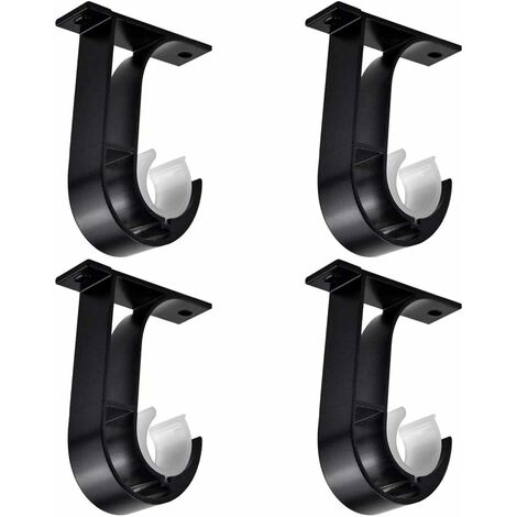 Memkey – Support de tringle à rideau en aluminium – Lot de 4 – Noir – Installation facile avec vis incluses – Pour plafond ou mur