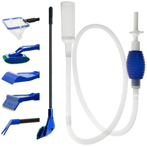 Kit de nettoyage d'aquarium 5 en 1 et nettoyeur de gravier pour aquarium - Pompe à siphon manuelle pour vider et remplacer votre eau en quelques minutes