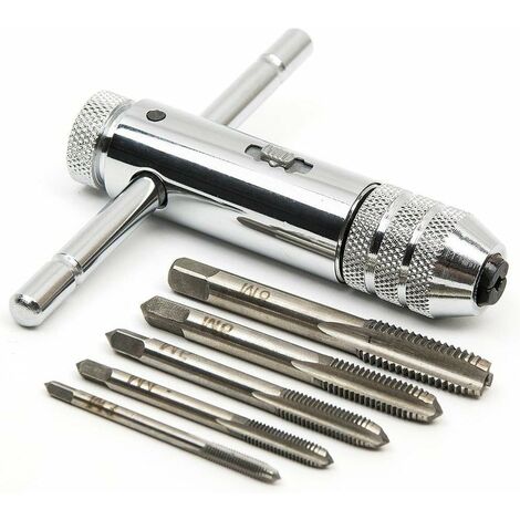 T Barre Poignée Porte-taraud à cliquet, Clé à taraud réglable avec 5pcs M3-M8 3mm-8mm filetage de vis à métaux à fiche métrique en forme de T de taraudage