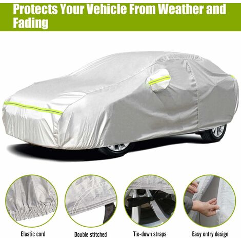 Asasytal Housse De Voiture Exterieur Complètes, 210D Oxford Tissu Avec Fermeture éclair De La Porte Latérale Et Soins Intérieurs En Coton, Anti UV Respirante Imperméable Fit Berline, L 450~475cm - 8