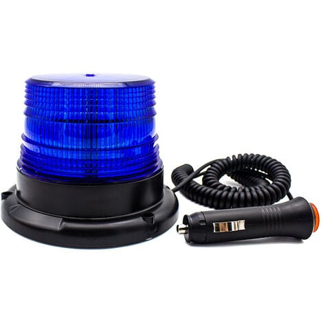 Gyrophare Bleu LED, Phare d’Avertissement Clignotant magnétique pour véhicule avec Prise Allume-Cigare 12-80V