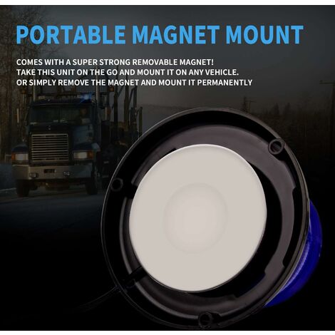 Gyrophare Bleu LED, Phare d’Avertissement Clignotant magnétique pour véhicule avec Prise Allume-Cigare 12-80V