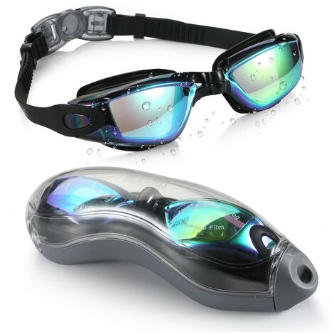 Lunettes De Natation Anti-Buée Enfants Et Adultes - Silicone Souple, Réglables, Avec Bouchons Et Pince Nez (Noir)