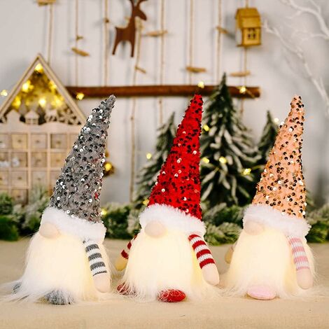 3Pc Gnome De Noel Lumineux,Lutin Farceur De Noel En Peluche,Lutin De Noel Decoration Gnome,Mini Elfe De Noel, Suédois Faits à La Main De Pere Noel Deco,Pour Décoration De Noel Et Décoration De Table