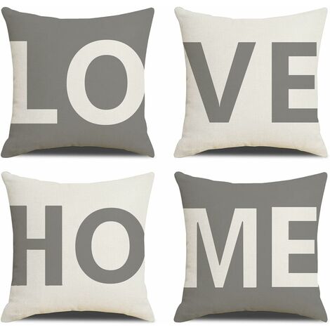 Housse De Coussin Lot de 4 45 x 45cm Love Home Coton et Lin Décoratif Taie d'oreiller pour Lit Voiture De La Maison Salon Chambre pour Canapé Chambre Jardin (1/5)