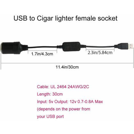 Convertisseur de Cble USB A mle vers Allume-Cigare Femelle 12V, Voiture Femelle Convertisseur, Voiture Cigarette Allume Socket pour GPS E-Chien Convertisseur de Cble USB A mle vers Allume-Cigare Femelle 12V, Voiture Femelle Convertisseur, Voiture Cigarette Allume Socket pour GPS E-Chien