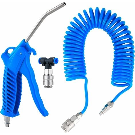 Soufflette Camion Soufflette Pneumatique avec Tuyau de Spirale de 5 mètres Kit de nettoyage de pistolet à air pour camion avec connecteur en T(4  6mm), Bleu