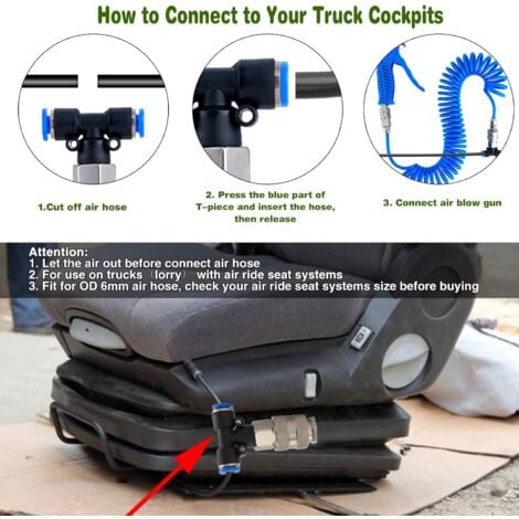 Soufflette Camion Soufflette Pneumatique avec Tuyau de Spirale de 5 mètres Kit de nettoyage de pistolet à air pour camion avec connecteur en T(4  6mm), Bleu