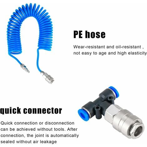 Soufflette Camion Soufflette Pneumatique avec Tuyau de Spirale de 5 mètres Kit de nettoyage de pistolet à air pour camion avec connecteur en T(4  6mm), Bleu