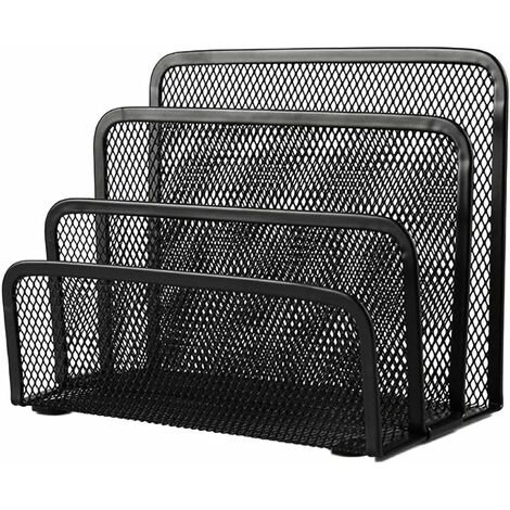 Organisateur De Dossiers Métallique Pour Bureau - Compartiments Multiples, Noir - Porte-lettres, Magazines, Documents - 17.5x12x8.5 Cm - 5