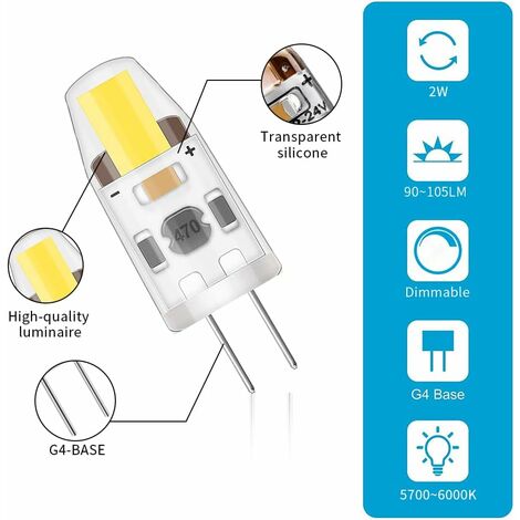 Ampoules Led G4 1,24 W-Remplace Les Ampoules Halogènes De 20 W-Blanc Chaud 3000 K 12 V Ac/Dc-93 Lm-Pas De Scintillement-Lot De 10 - Maison