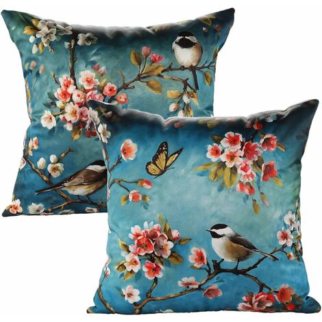 Housse de Coussin de Motifs Taie d'oreiller pour Maison Salon Coussin Decoration Canapé, 45x45cm, 2 pièces (Oiseau)
