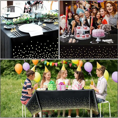 Nappes Rectangulaires Noir Lot 5 Nappes Plastique 137x274cm - Noir PEVA Lavable Fêtes Nappe Papier Noir