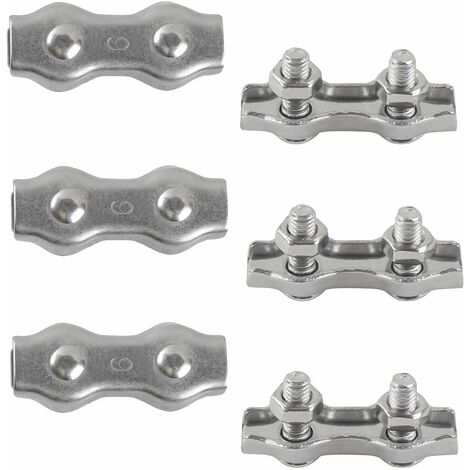 M6 Duplex Clips Serre-câbles en Acier Inoxydable 304 Pinces Duplex pour Filin pour Cordes à Linge en Câble Métallique Voiles de Soleil Suspendues Patio Fixe 6 pièces