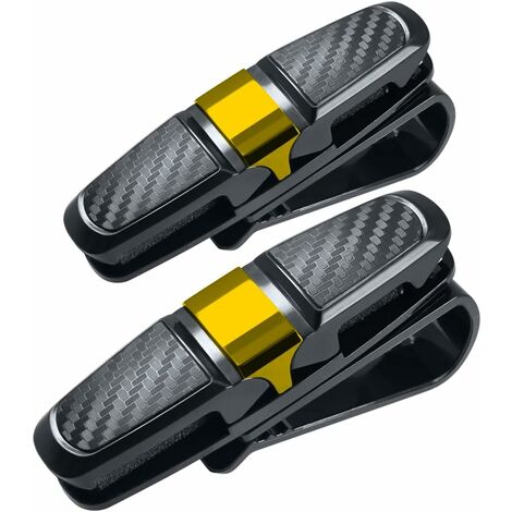 Lot de 2 Clips de Lunettes pour Pare-soleil de Voiture, Automobile Supports Organiseurs pour Lunettes de Soleil Carte Ticket - Noir + D'or (1/5)