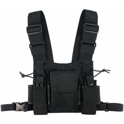 Radios De Poche Radio De Poitrine Harnais Poitrine Face Pack Pochette Etui Gilet greement Etui pour 2 Voies Radio Talkie Walkie Applique  Noir (1/5)