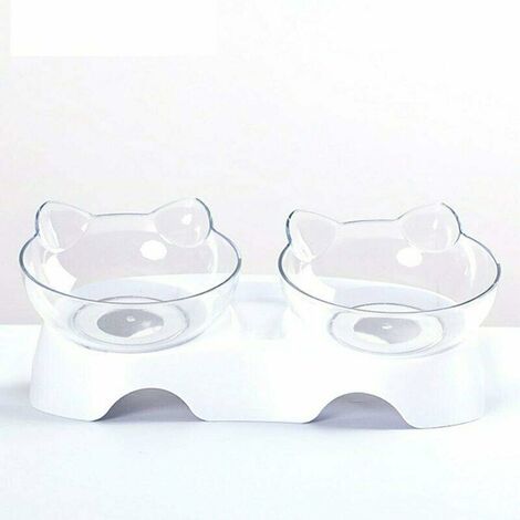 Double Bols pour Chat, Bol orthopédique pour Animaux Anti-vomissements, Bol pour Chien Kitty’s Food Water Bowl, Plat incliné pour Chat protège la Colonne vertébrale, Bol incliné à 15 ° (1/5)