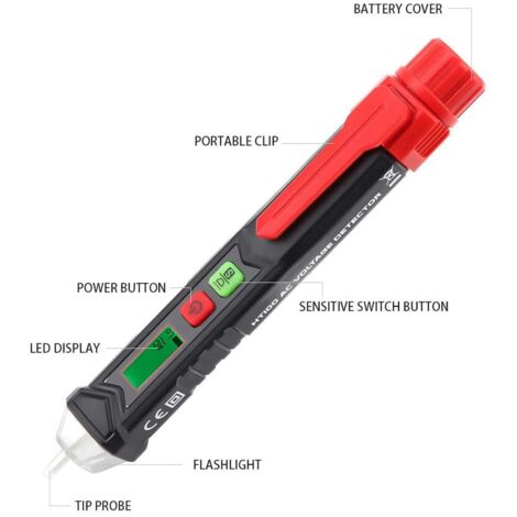 Détecteur de tension, stylo de test sans contact, détecteur de tension AC 0  40 °C, 48 V-1000 V/12 V-1000 V