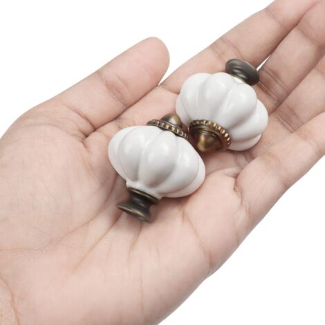 Bouton Ceramique Meuble Blanc et Bronze avec Vis en Forme de Citrouille (Lot de 8) - 3 x 3.5 cm - Bouton de Meuble Rond Vintage - Pour Maison, Bureau, Armoire de Cuisine, Tiroirs et Placard