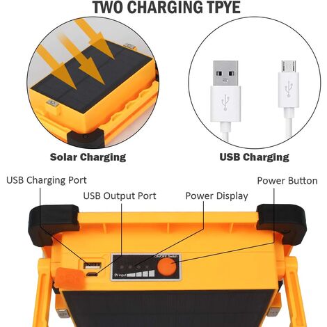 Projecteur LED Rechargeable Projecteur Chantier 60W Lampe Led Rechargeable 3 Modes Luminosité Lamp de Travail avec Batterie 6600mAh pour Camping, Bricolage