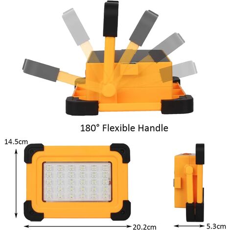 Projecteur LED Rechargeable Projecteur Chantier 60W Lampe Led Rechargeable 3 Modes Luminosité Lamp de Travail avec Batterie 6600mAh pour Camping, Bricolage