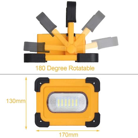 Projecteur LED Rechargeable, 60W 4 Modes Projecteur LED Chantier, 3000 Lumens Lampe de Travail Portable avec Batterie Rechargeable & Panneau Solaire, Lumière d'Urgence, pour Camping, Bricolage