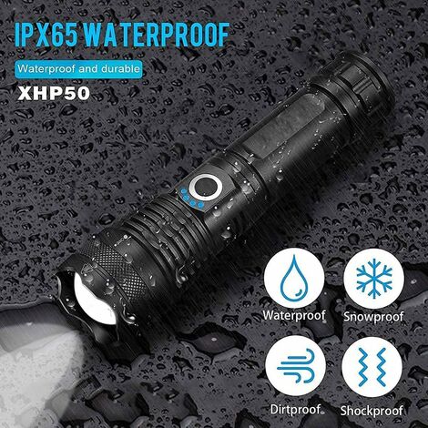 Lampe de poche LED rechargeable, phare à capteur de lumen élevé avec 8 modes Cam