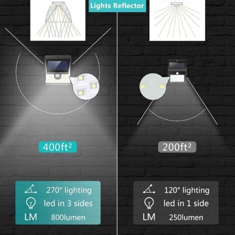 Lot de 6 lampes solaires d'extérieur avec détecteur de mouvement PIR - 40 LED - Détecteur de mouvement - 3 modes - Étanche - Pour le jardin - Noir