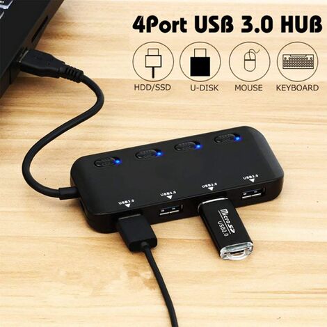 Hub USB 3.0 4 Ports, Prise USB Multiple, avec Voyants de Commutateurs  d'alimentation Individuels, pour