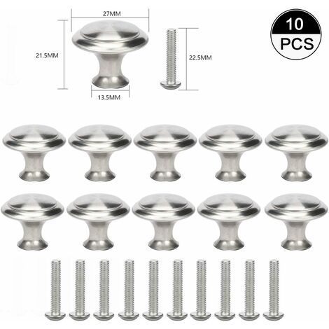 10Pcs Poignée Petit Manipuler Tiroir Acier Bouton pour meuble Joli Alliage Zinc Portes Tiroirs Penderie Relooking Vieille Cuisine Placards Hommes Femmes Argent，Poignée d'armoire de cuisine porte d'arm (1/5)