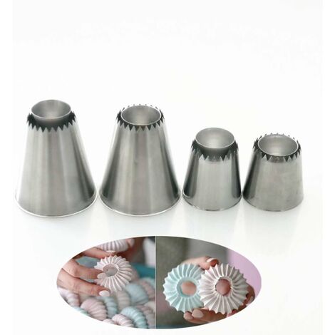 4 Pièces Grande Douille Patisserie Douilles Fleur à Gâteaux Réutilisable en Acier Inoxydable Gouttes Douille de Décorations Outils Set pour Tarte Biscuit Gâteaux Crème Patisserie (1/5)
