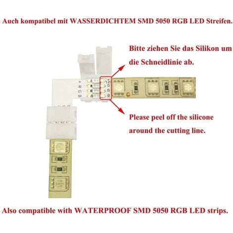 RGB 5050 Connecteur de Ruban LED Connecteur Rapides de Bande à 4 Broches  pour Strip LED SMD 5050 RGB imperméable et Non-imperméable de 10mm de  Large, Soudage Gratuit (10pcs) [Classe énergétique A++]