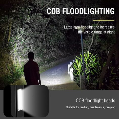 Lampe Torche LED Rechargeable, Puissante Professionnelle, 3 Modes Zoomables, COB Petite Lampe De Poche à LED Avec Aimant, IP5 étanche Pour Camping Militaire, Randonnée, Urgence, 1000 MA
