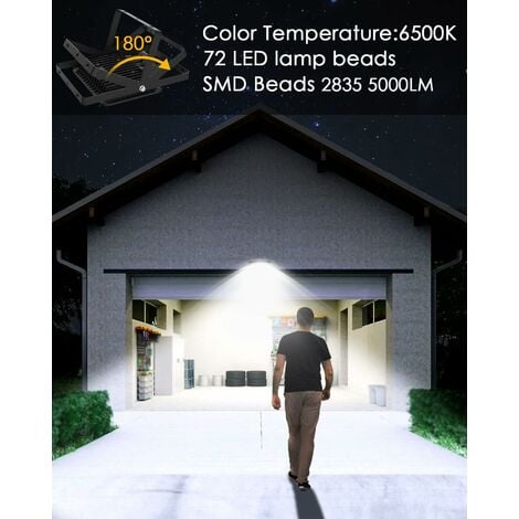 50W Projecteur LED Exterieur détecteur de Mouvement Etanche IP65 5000LM  Lampe de sécurité 6500K Blanc Froid Spot LED Exterieur Détecteur Cour, pour  Jardin, Garages,Terrasse 