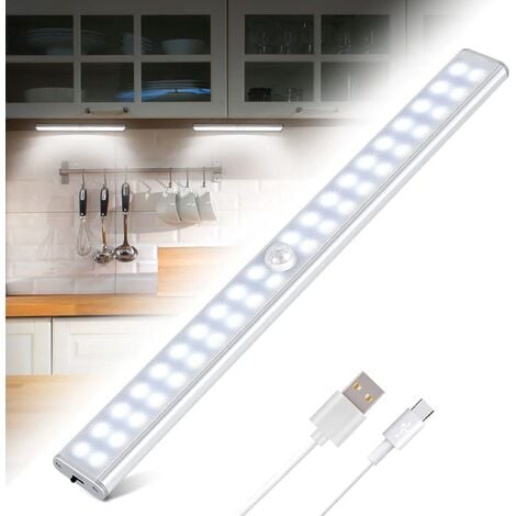 Lampe de Placard 40 LEDs, Eclairage Placard Détecteur de Mouvement,  Reglette Led Rechargeable USB, 4 Modes