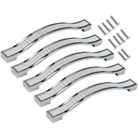 Lot de 5 poignées de tiroir en alliage strass cristal pour commode armoire de cuisine placard, Silver, 128MM-5PCS (1/5)