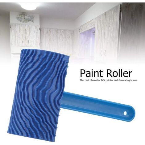 Rouleau de peinture avec motif en relief pour effet veinure de bois, bleu, avec manche, outil de bricolage pour décoration murale