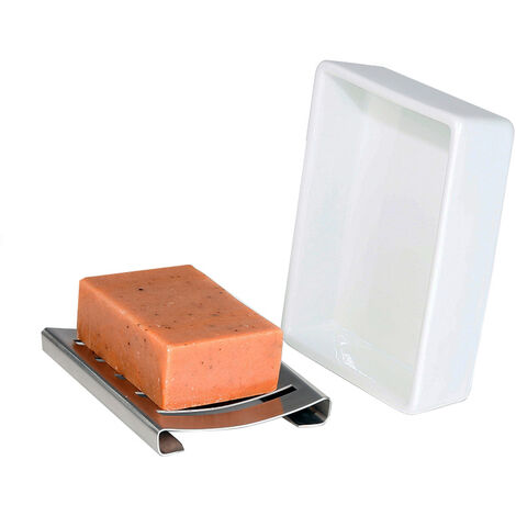 Porte-Savon Céramique Et Acier Inoxydable - Support Double Drain Rectangulaire Salle De Bain