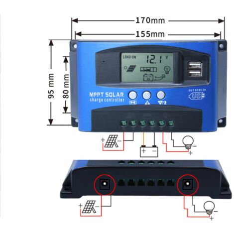 Contrôleur de charge solaire MPPT 40A, régulateur de batterie intelligent de contrôleur de batterie de panneau solaire USB 12V 24V avec écran LCD(40A)